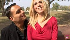 gorgeous blonde with massive tits lets herself be fucked in front of her partner