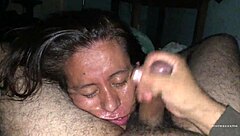 latina milf masturbates during blowjob, ending in intense climax
