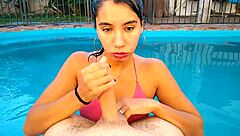 does the argentinian amateur deepthroat in the pool?