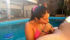 Gay couple enjoys poolside blowjob in authentic amateur video