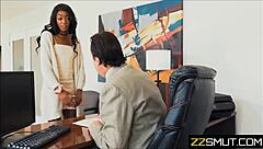 Young Ebony And Old Boss In Office