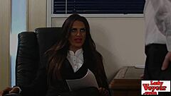 Naughty European Babe Humiliates Sub with JOI at Work