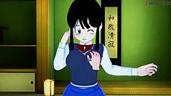 Chichi's wild encounter with Goku and Gohan in a 3D animated fantasy