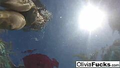 Olivia, the milf pornstar, masturbates nude in the pool