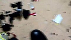 Exotic pornstar crushes big cars with boots in garage.