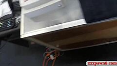 The cutie sells her fur coat and gets boned at the pawnshop