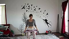 mature wife teaches yoga lesson with instructions