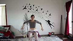 mature wife teaches yoga lesson with instructions