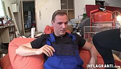 Chesty tattooed milf performs handjob deepthroat on fat cock with facial