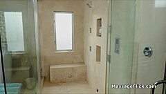 Big Tit Asian Masseuse Gives Blowjob in Wet Shower
