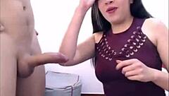 A cam girl multitasks with a vibrator alongside giving a deepthroat to a well-ended partner
