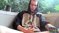 Homosexual Thug Smokes Outdoors and Jerks Off Monster Cock with Intensity