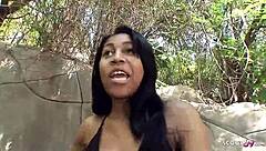 cute ebony teen dolce picked up for rough interracial casting fuck.