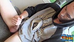 Homosexual Thug Smokes Outdoors and Jerks Off Monster Cock with Intensity