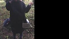 Shy Russian lass enjoys outdoor BJ in German woods