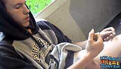 Homosexual Thug Smokes Outdoors and Jerks Off Monster Cock with Intensity