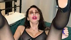 Look at me, sexy secretary in glasses playing solo in heels!