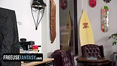 nova and payton in freeuse barber shop threesome