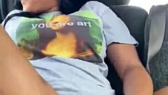 Ebony girl gets wild masturbating in public car 😈