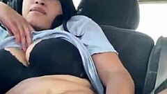 Ebony girl gets wild masturbating in public car 😈