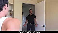 Twink stepson in pink underwear sucks his hunk bodybuilder stepdad's cock orally