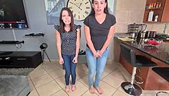 Two friends wet their blue jeans in desperation