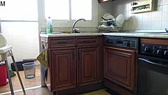 she was so horny, loves fucking in the kitchen with monster cock