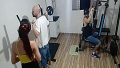 Gym betrayal with cum on ass next to cuckold.