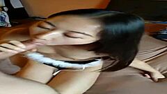 Chinese girlfriend tackles monster cock. She delivers intense blowjob with a facial finish.