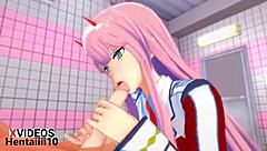 Zero two delivers intense blowjob hentai