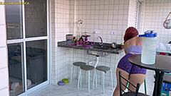 Brazilian maid in shorts provokes with big ass!