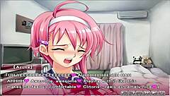 Animated hentai game features busty girls playing with toys in public
