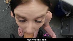 Teen gets punished for fraud with cowgirl sex at the shop