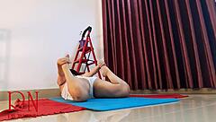 Regina Noir practices nude yoga in the gym wearing white panties, season 2.