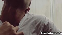 Hunky gay couple rims ass closeup