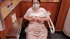 Chubby Japanese Milf Masturbating in Store Toilet, Caught?