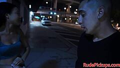 Petite stranded teen 18+ feels intense pleasure sucking cock in public bondage