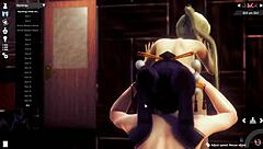 honey select 2 lesbian marie rose and nyotengu lick each other's big tits and asses