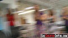 Thirty-six girls in a CFNM setting dancing and sucking on various big black and white cocks