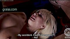 blonde teen gets whipped brutally in bdsm session, leaving bruises on her pussy