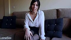 Wife roleplays fingering to orgasm with natural tits