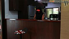 Naughty guy surprises rasta girl with yogurt cum eating in close up