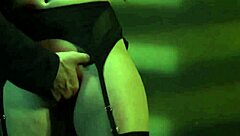 bound bdsm sub gets fingered in leather and heels