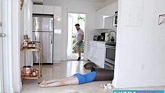 Petite teen Bambi Black gets a pounding and facial from a well-endowed partner