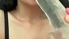 Cute Petite Young Student Sucks On Big Dildo Toy, Showing Her Shaved Hairless Pussy!