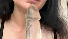 Cute Petite Young Student Sucks On Big Dildo Toy, Showing Her Shaved Hairless Pussy!