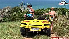 outdoor lesbian sex with busty blonde and brunette slut