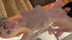 hot blonde lesbian is getting her pussy eaten while standing 3d porn 😍