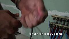 First-time gay encounter between straight Latino worker and young gay guy