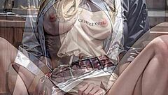 AI-generated blonde chef flashes pussy in kitchen while cooking